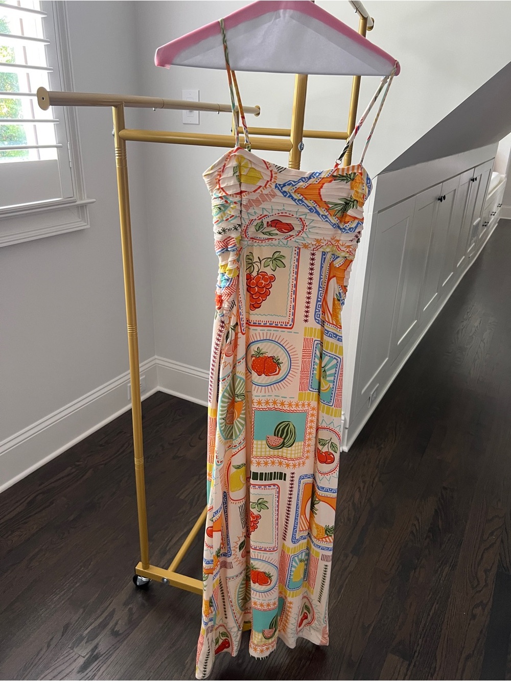 Fruit-Print Spaghetti-Strap Maxi Dress in Multi-Color